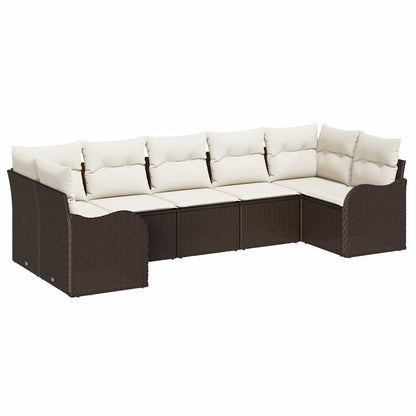 Set Divano da Giardino 7 pcs Marrone e bianco Poly Rattan