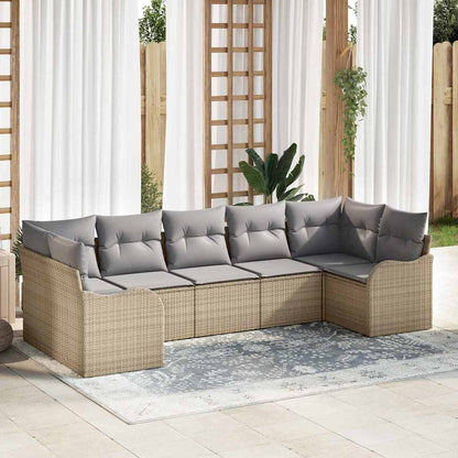 Set Divano da Giardino 7 pcs beige e grigio chiaro Poly Rattan
