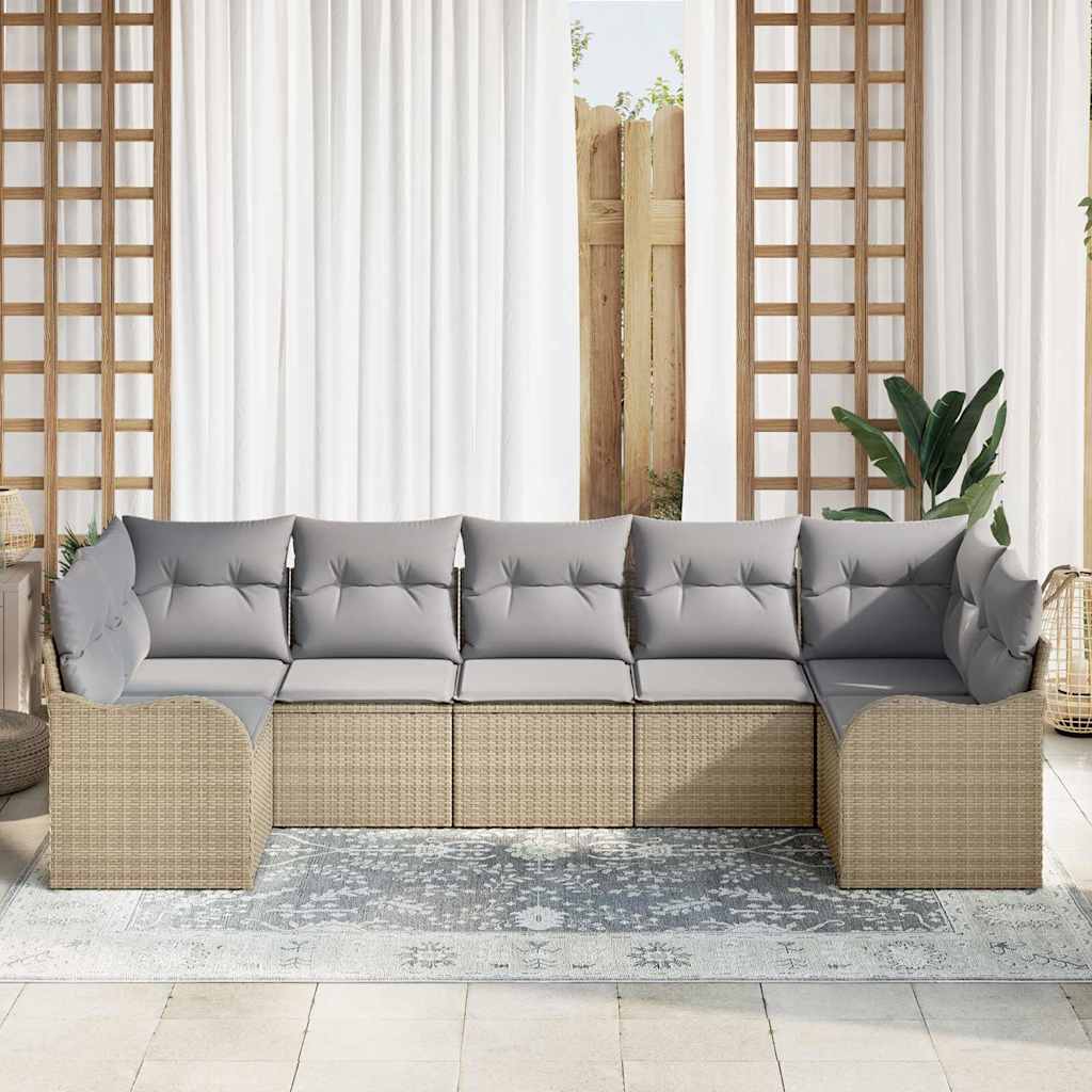 Set Divano da Giardino 7 pcs beige e grigio chiaro Poly Rattan