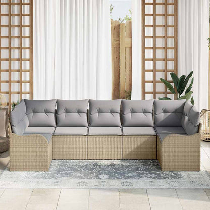 Set Divano da Giardino 7 pcs beige e grigio chiaro Poly Rattan