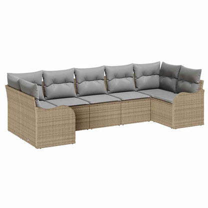 Set Divano da Giardino 7 pcs beige e grigio chiaro Poly Rattan