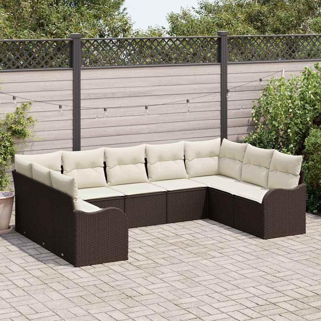 Set Divano da Giardino 9 pcs Marrone e bianco polyrattan