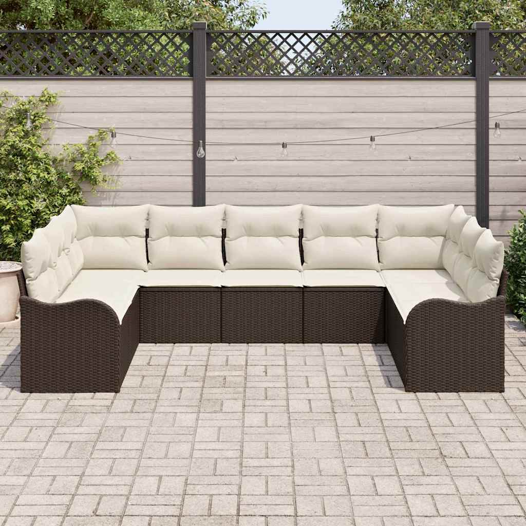 Set Divano da Giardino 9 pcs Marrone e bianco polyrattan