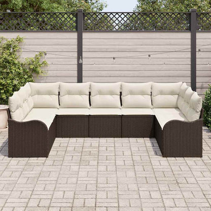 Set Divano da Giardino 9 pcs Marrone e bianco polyrattan