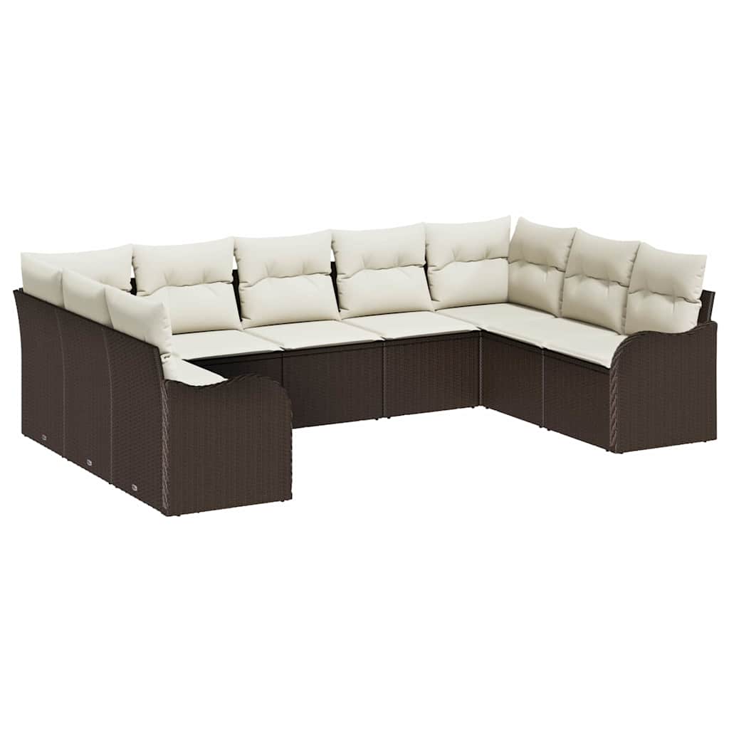 Set Divano da Giardino 9 pcs Marrone e bianco polyrattan