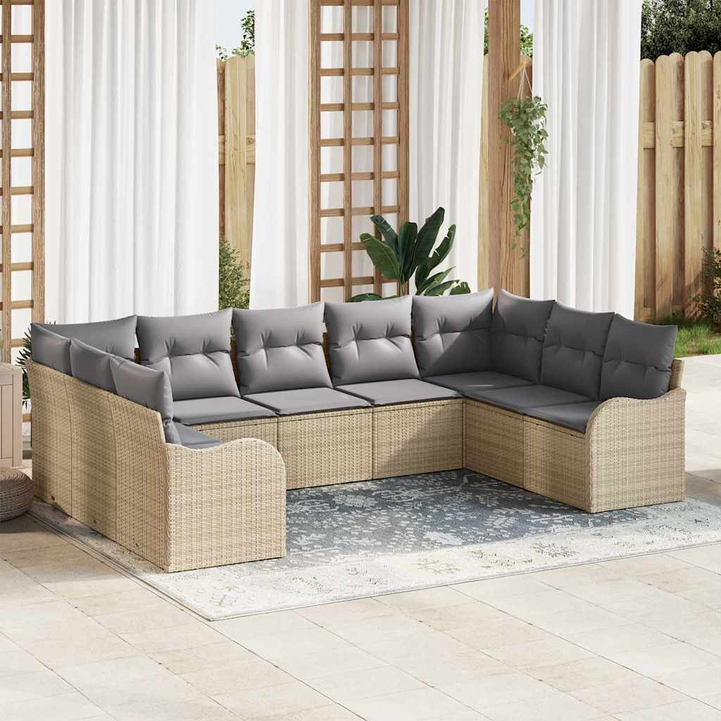 Set Divano da Giardino 9 pcs beige e grigio chiaro polyrattan