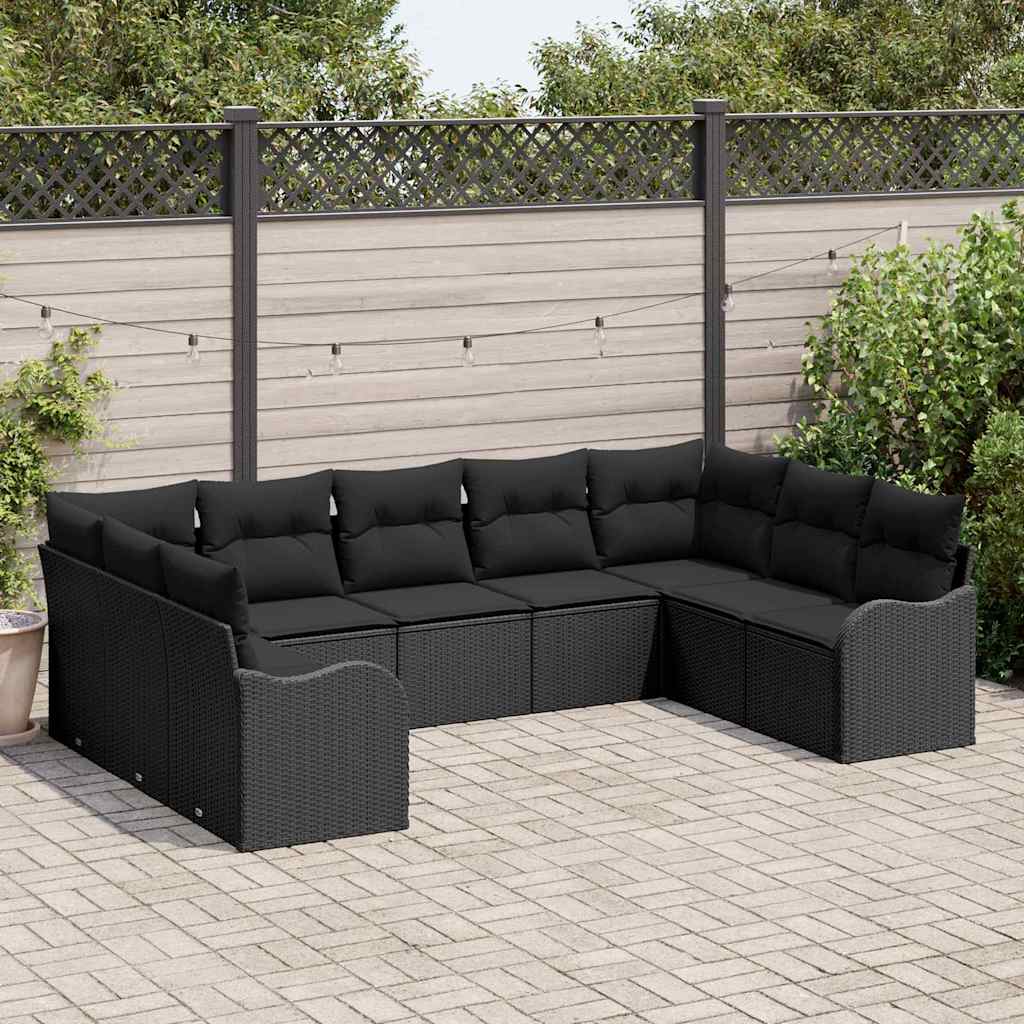 Set Divano da Giardino con archiviazione 9 pcs Nero polyrattan
