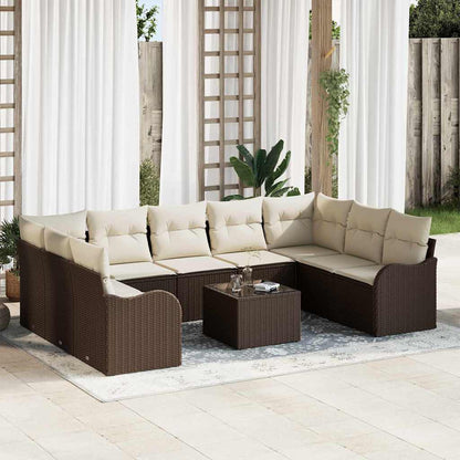 Set Divano da Giardino 10 pcs Marrone e bianco Poly Rattan