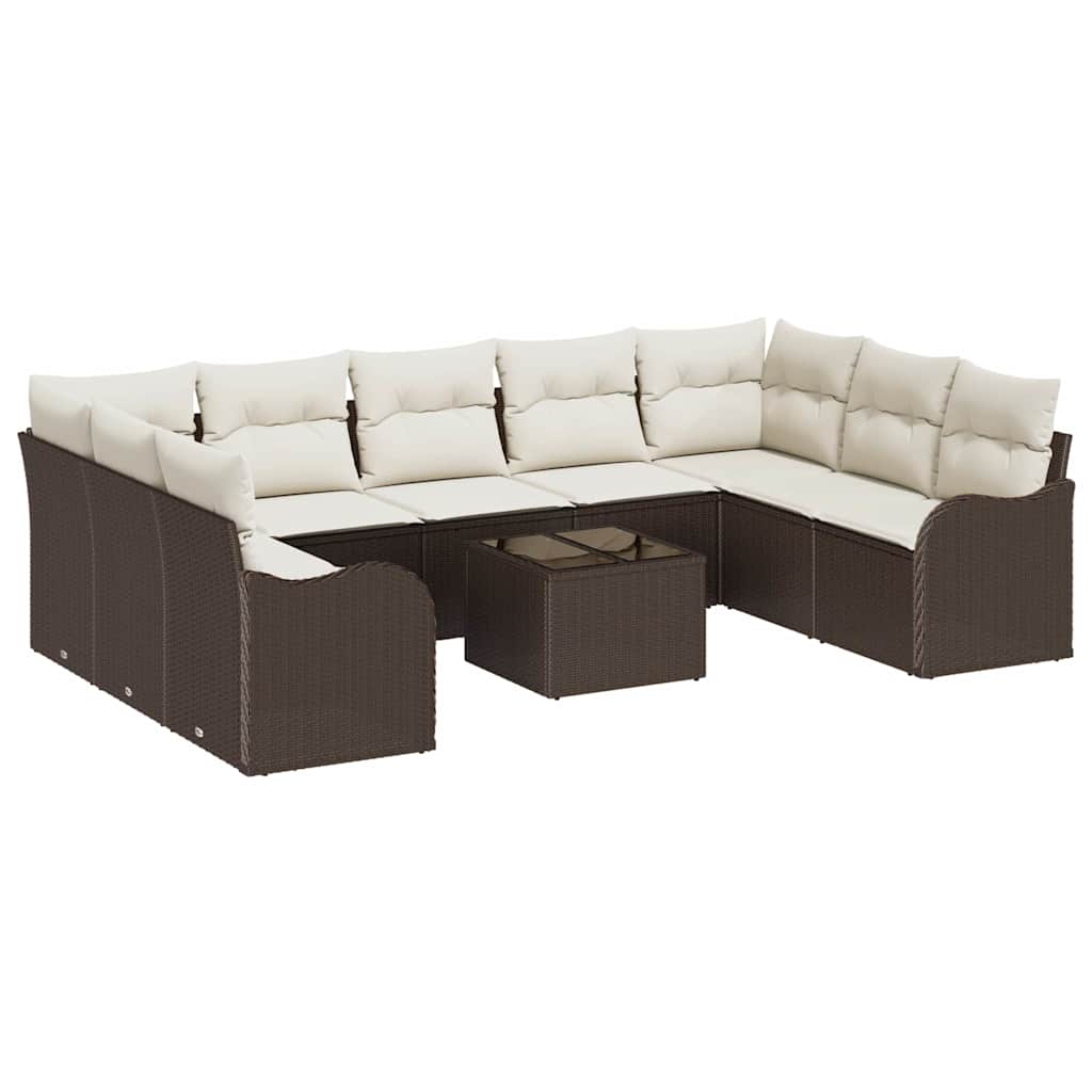 Set Divano da Giardino 10 pcs Marrone e bianco Poly Rattan
