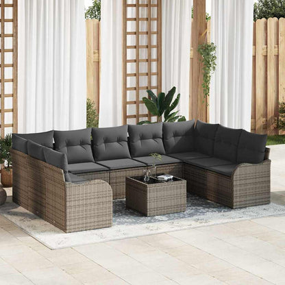 Set Divano da Giardino con cuscino 10 pcs Grigio Poly Rattan
