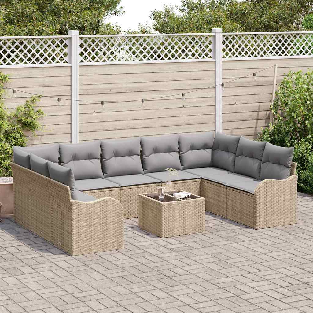 Set Divano da Giardino 10 pcs beige e grigio chiaro Poly Rattan
