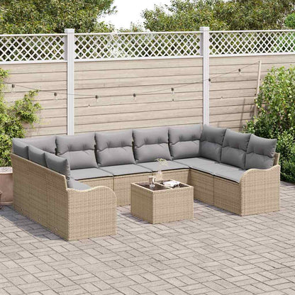 Set Divano da Giardino 10 pcs beige e grigio chiaro Poly Rattan