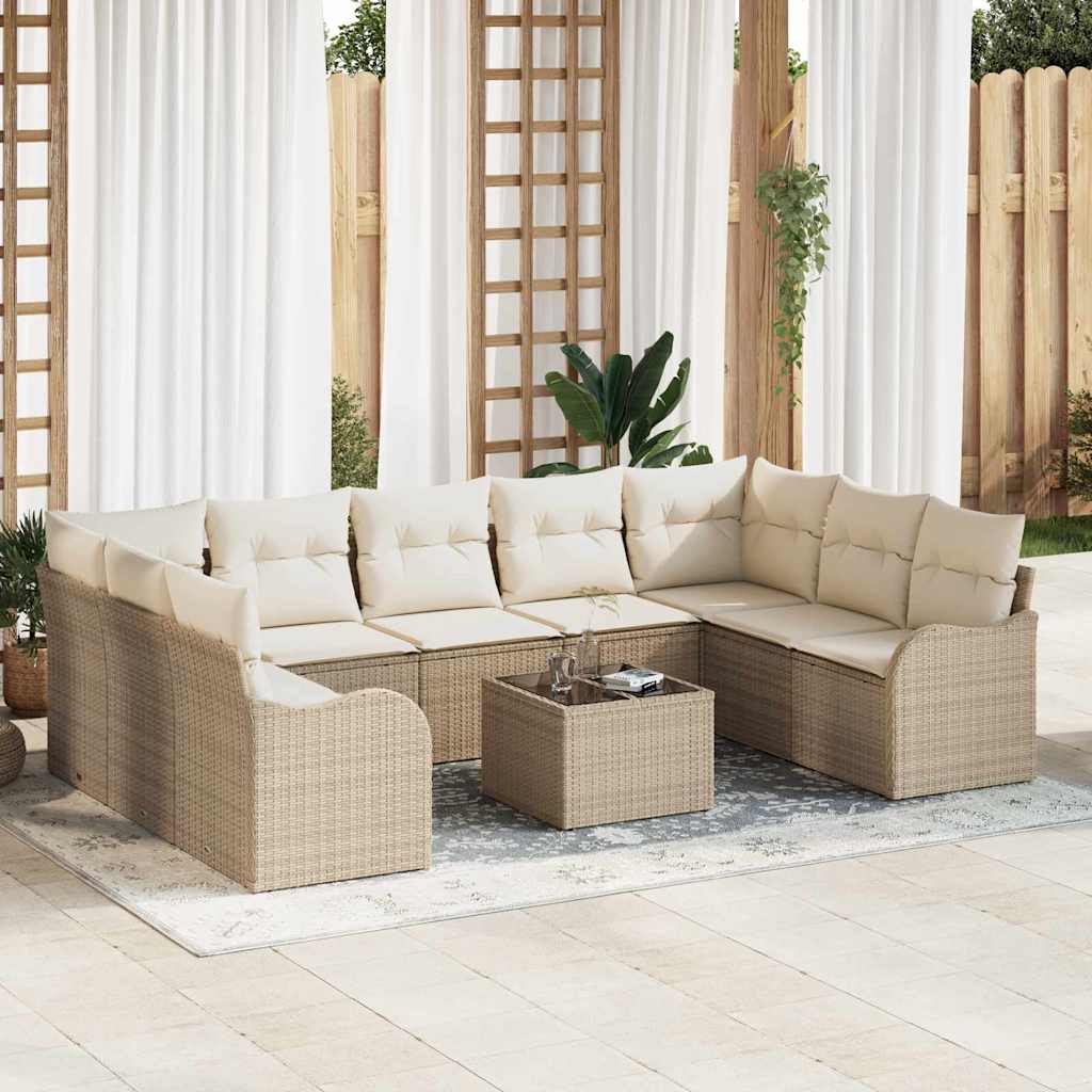 Set Divano da Giardino 10 pcs Beige e bianco Poly Rattan