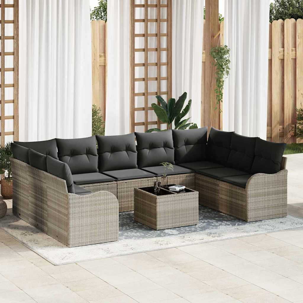 Set Divano da Giardino 10 pcs Grigio chiaro polyrattan