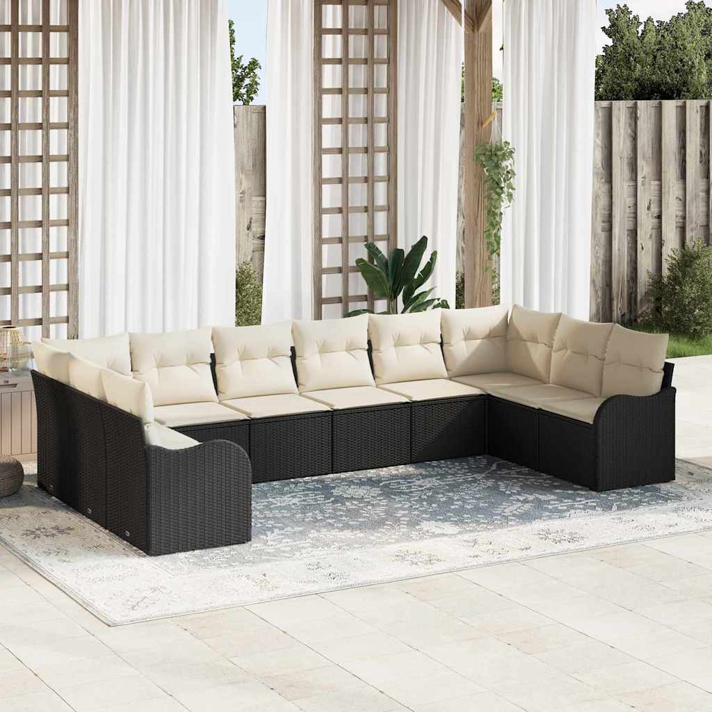 Set Divano da Giardino 10 pcs Nero e bianco polyrattan
