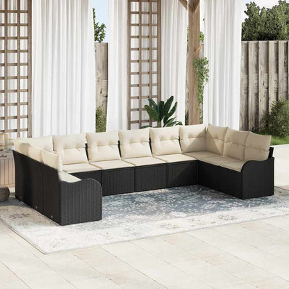 Set Divano da Giardino 10 pcs Nero e bianco polyrattan