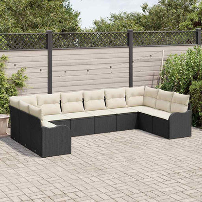 Set Divano da Giardino 10 pcs Nero e bianco polyrattan