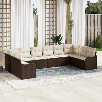 Set Divano da Giardino 10 pcs Marrone e bianco polyrattan