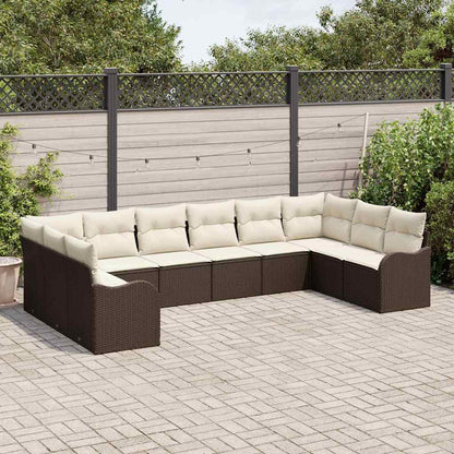 Set Divano da Giardino 10 pcs Marrone e bianco polyrattan