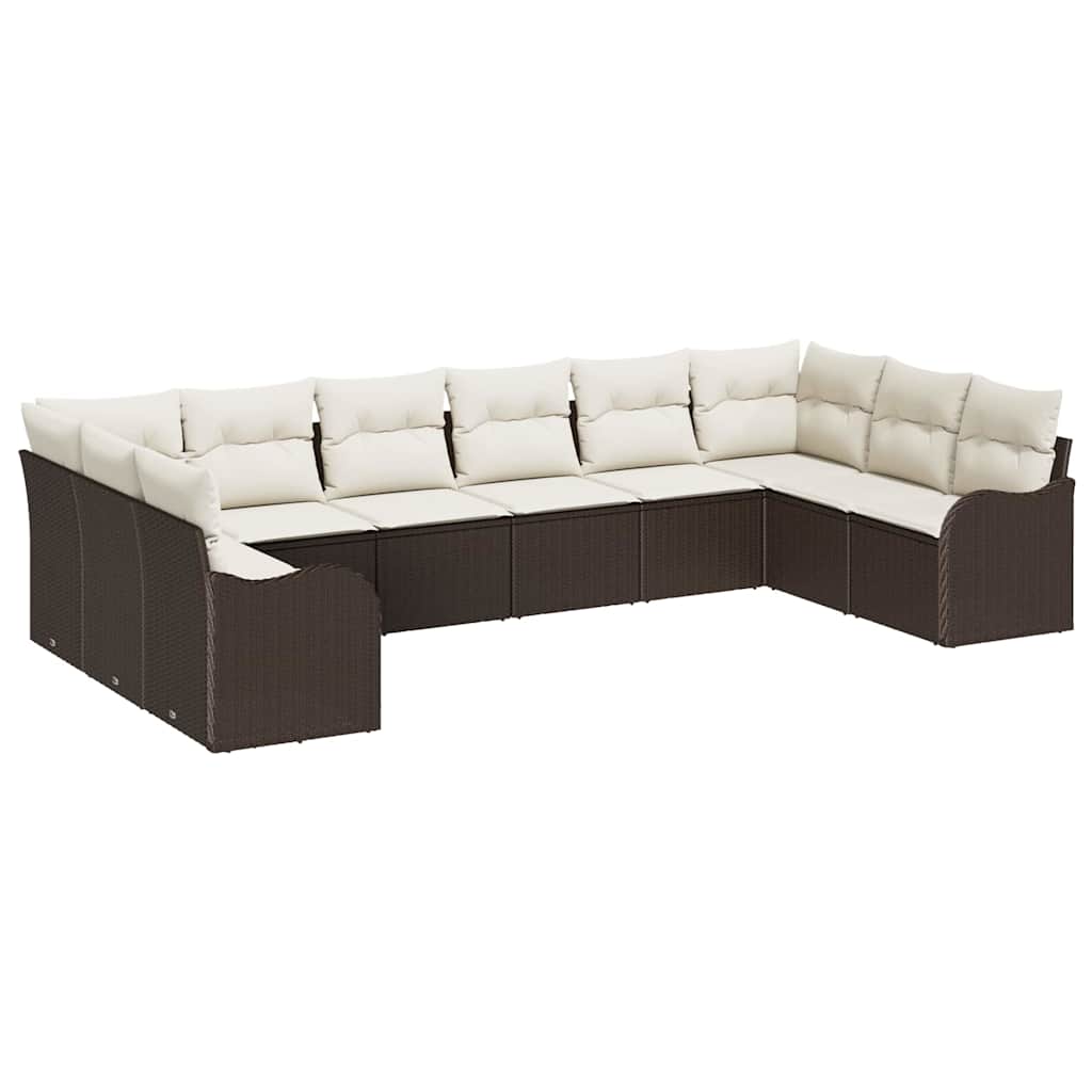 Set Divano da Giardino 10 pcs Marrone e bianco polyrattan