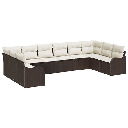 Set Divano da Giardino 10 pcs Marrone e bianco polyrattan