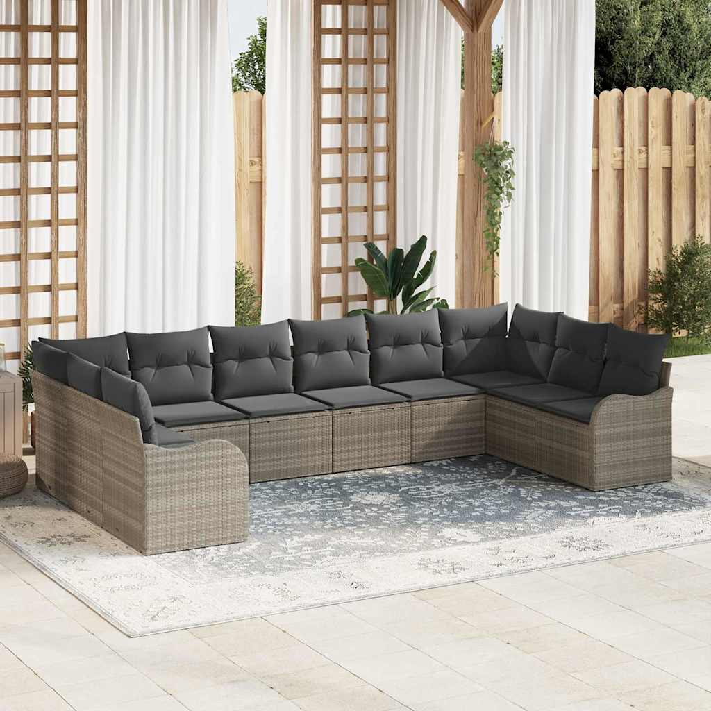 Set Divano da Giardino 10 pcs Grigio chiaro Poly Rattan