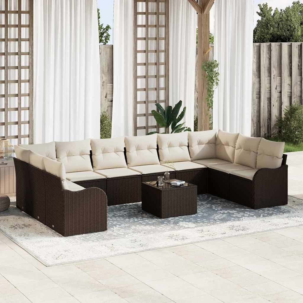 Set Divano da Giardino 11 pcs Marrone e bianco polyrattan