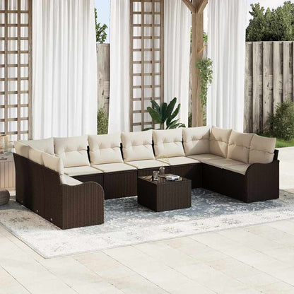 Set Divano da Giardino 11 pcs Marrone e bianco polyrattan