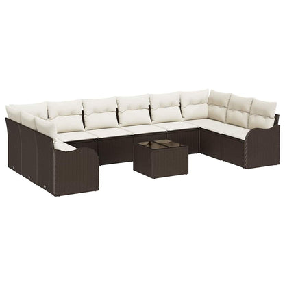 Set Divano da Giardino 11 pcs Marrone e bianco polyrattan