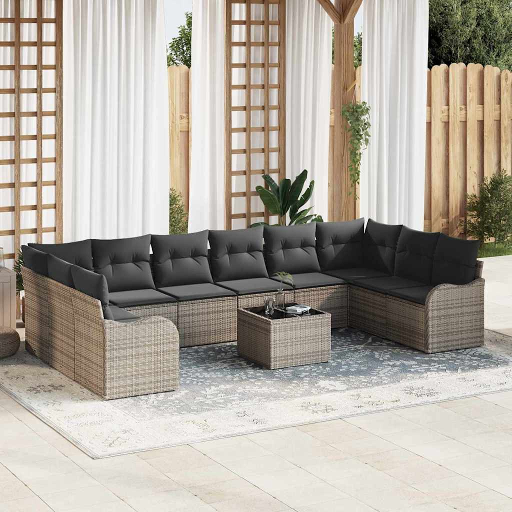 Set Divano da Giardino 11 pcs Grigio polyrattan