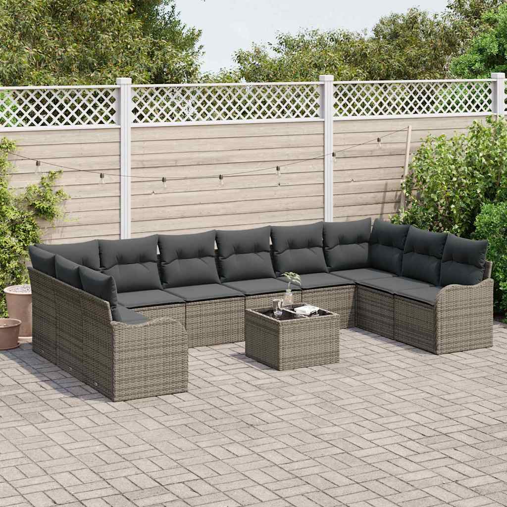 Set Divano da Giardino 11 pcs Grigio polyrattan
