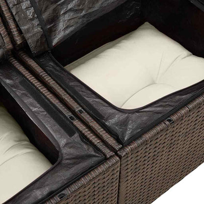 Set Divano da Giardino 3 pcs Marrone e bianco Poly Rattan