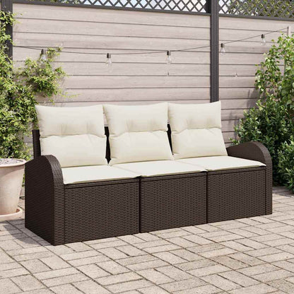 Set Divano da Giardino 3 pcs Marrone e bianco Poly Rattan