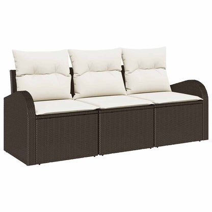 Set Divano da Giardino 3 pcs Marrone e bianco Poly Rattan
