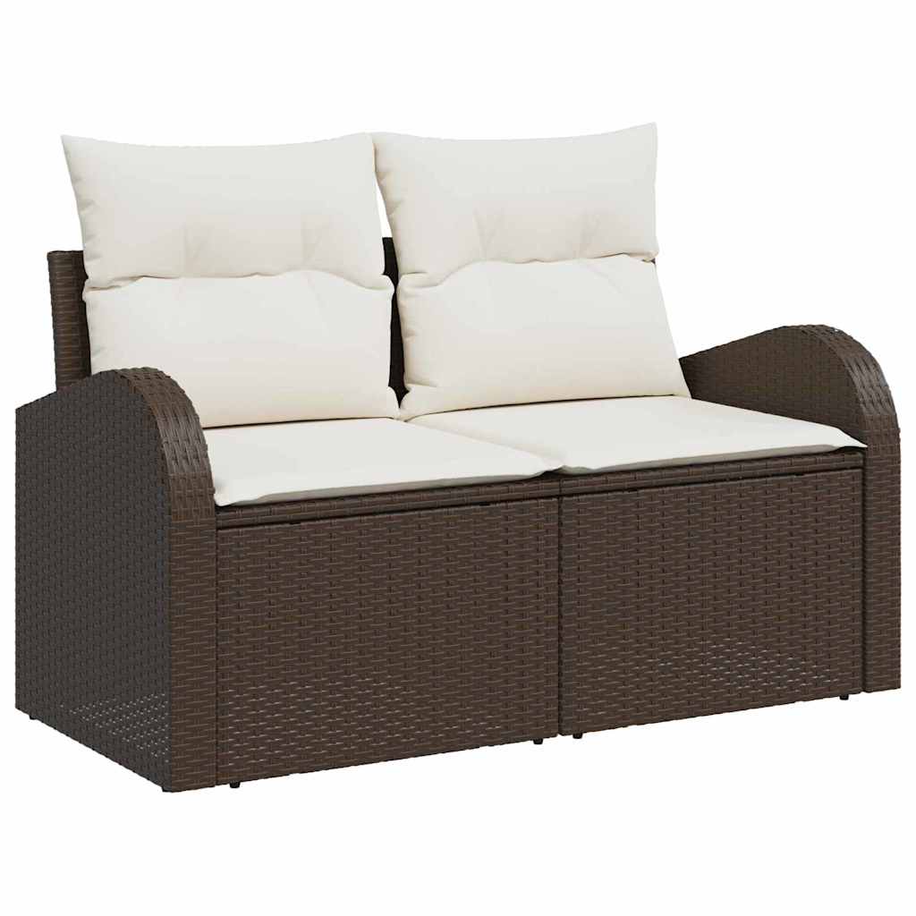 Set Divano da Giardino 3 pcs Marrone e bianco Poly Rattan