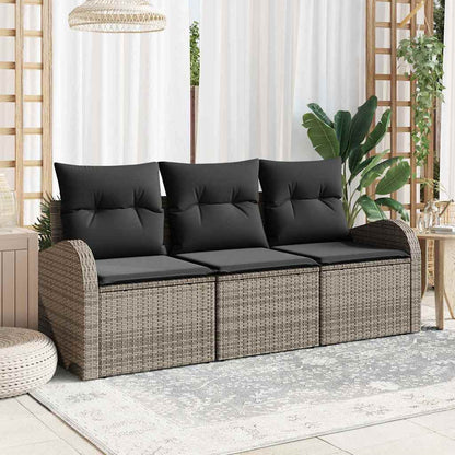 Set Divano da Giardino con cuscino 3 pcs Grigio Poly Rattan