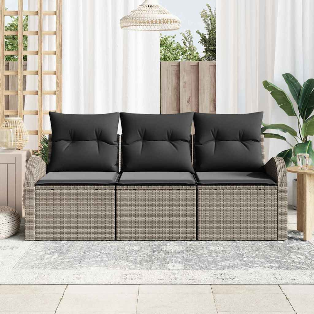 Set Divano da Giardino con cuscino 3 pcs Grigio Poly Rattan