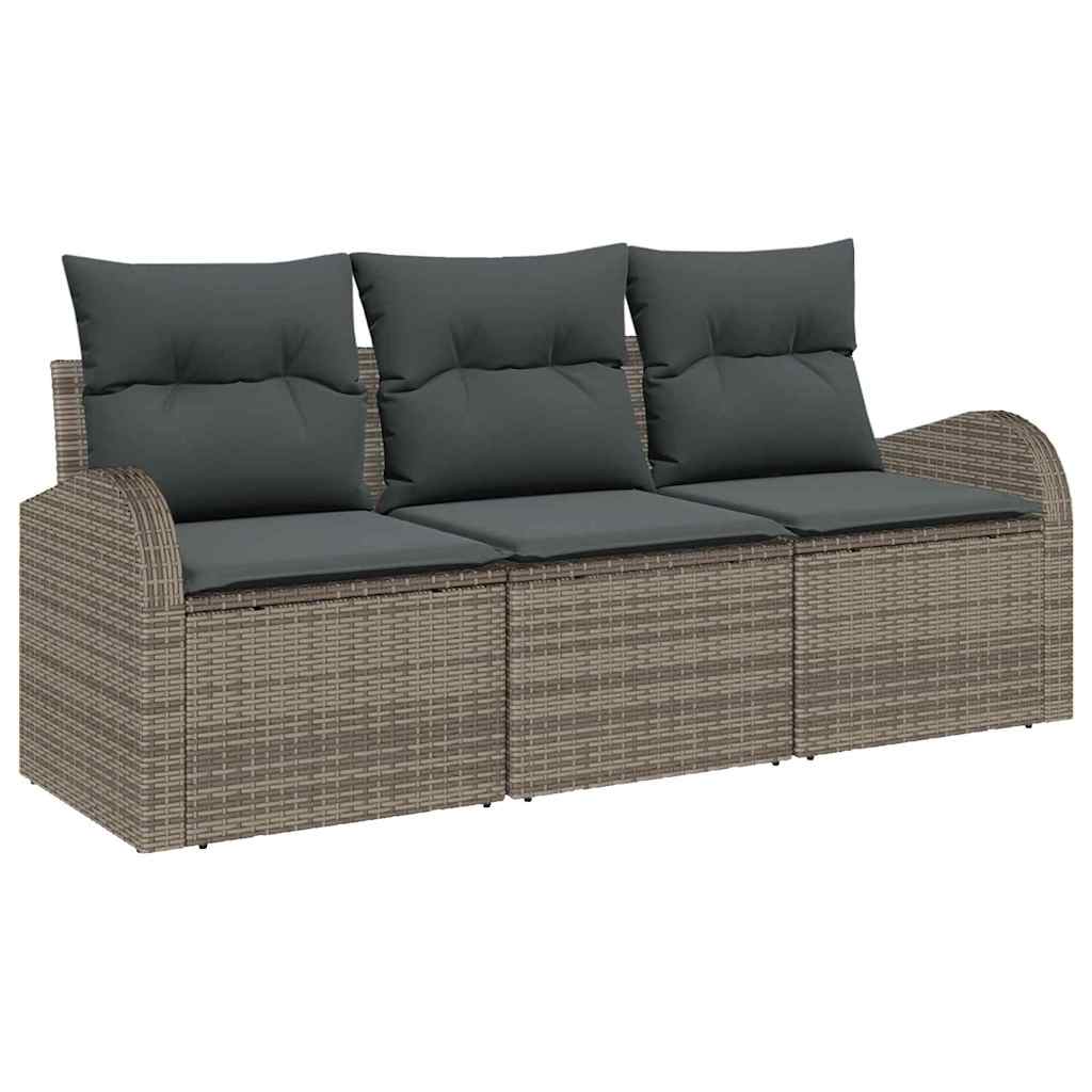 Set Divano da Giardino con cuscino 3 pcs Grigio Poly Rattan
