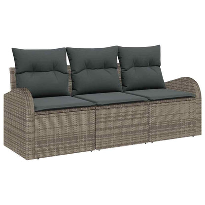 Set Divano da Giardino con cuscino 3 pcs Grigio Poly Rattan