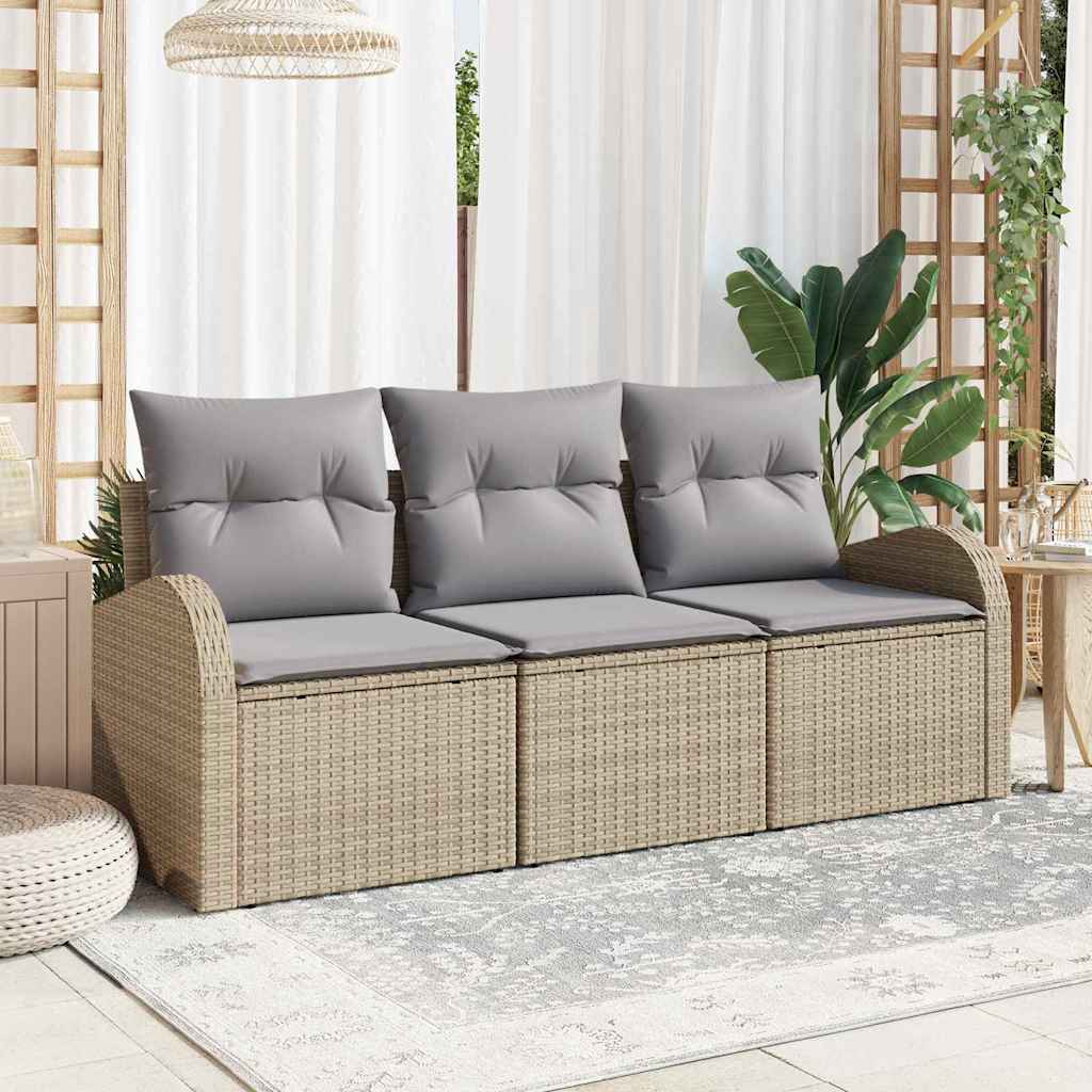 Set Divano da Giardino 3 pcs beige e grigio chiaro Poly Rattan