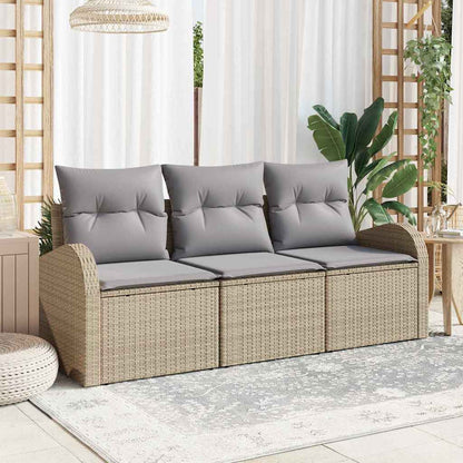 Set Divano da Giardino 3 pcs beige e grigio chiaro Poly Rattan