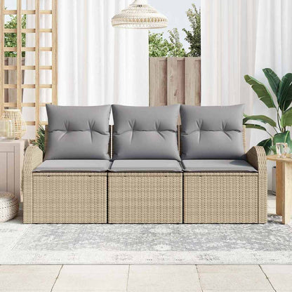 Set Divano da Giardino 3 pcs beige e grigio chiaro Poly Rattan