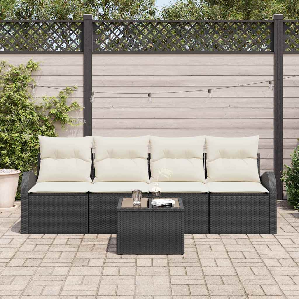 Set Divano da Giardino con cuscino 5 pcs Nero e Crema