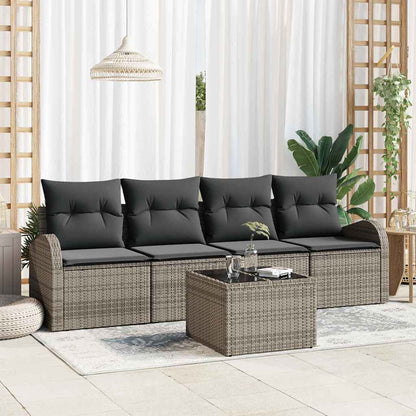 Set Divano da Giardino 5 pcs Grigio Polyrattan, Acciaio e Vetro