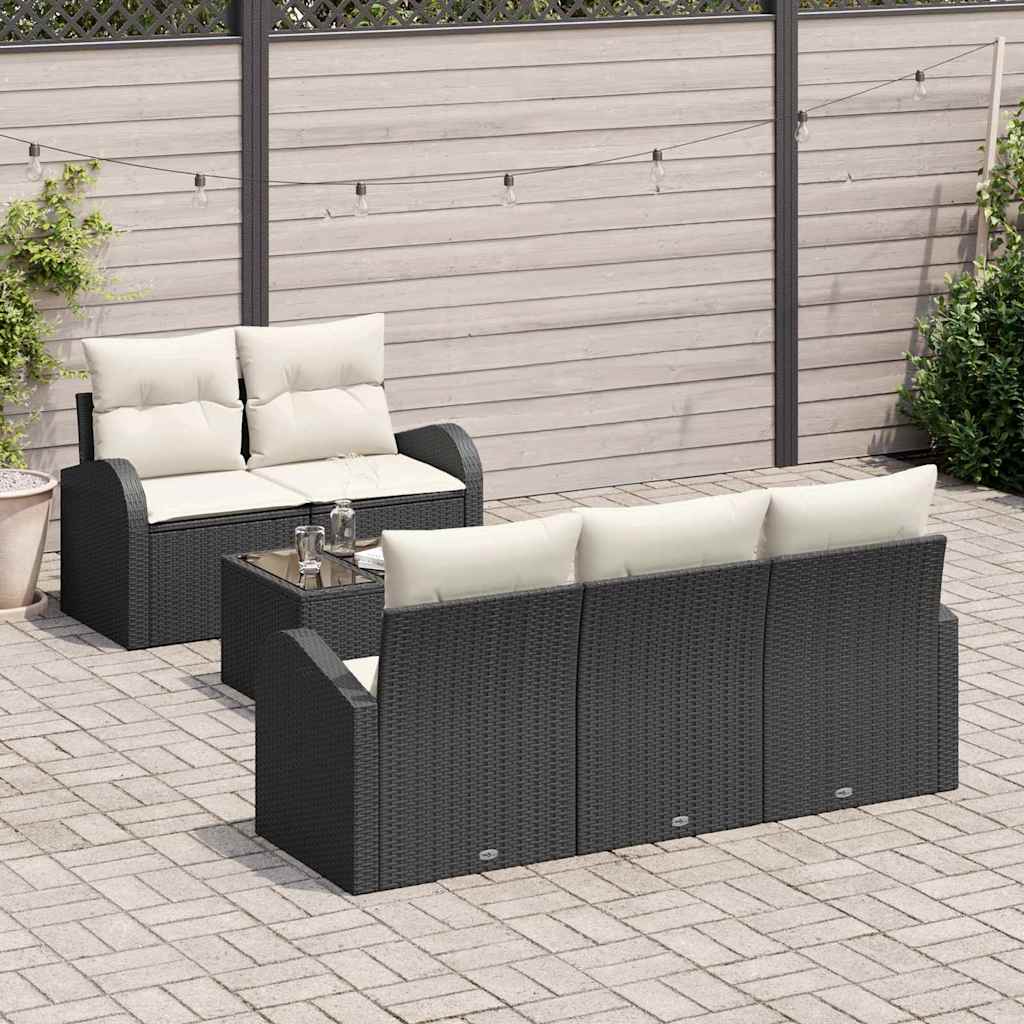 Set Divano da Giardino con cuscino 6 pcs Nero e Crema