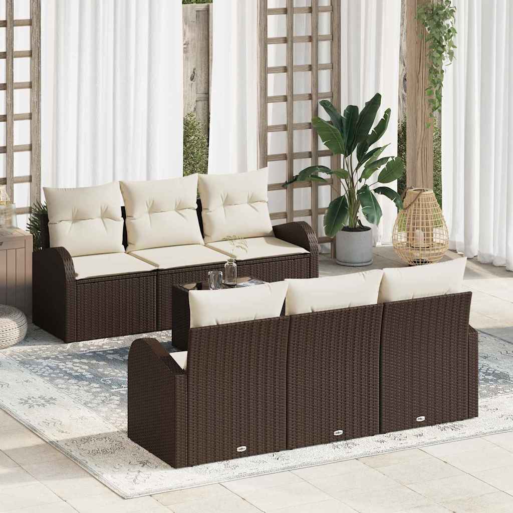 Set Divano da Giardino con cuscino 7 pcs Marrone e Crema