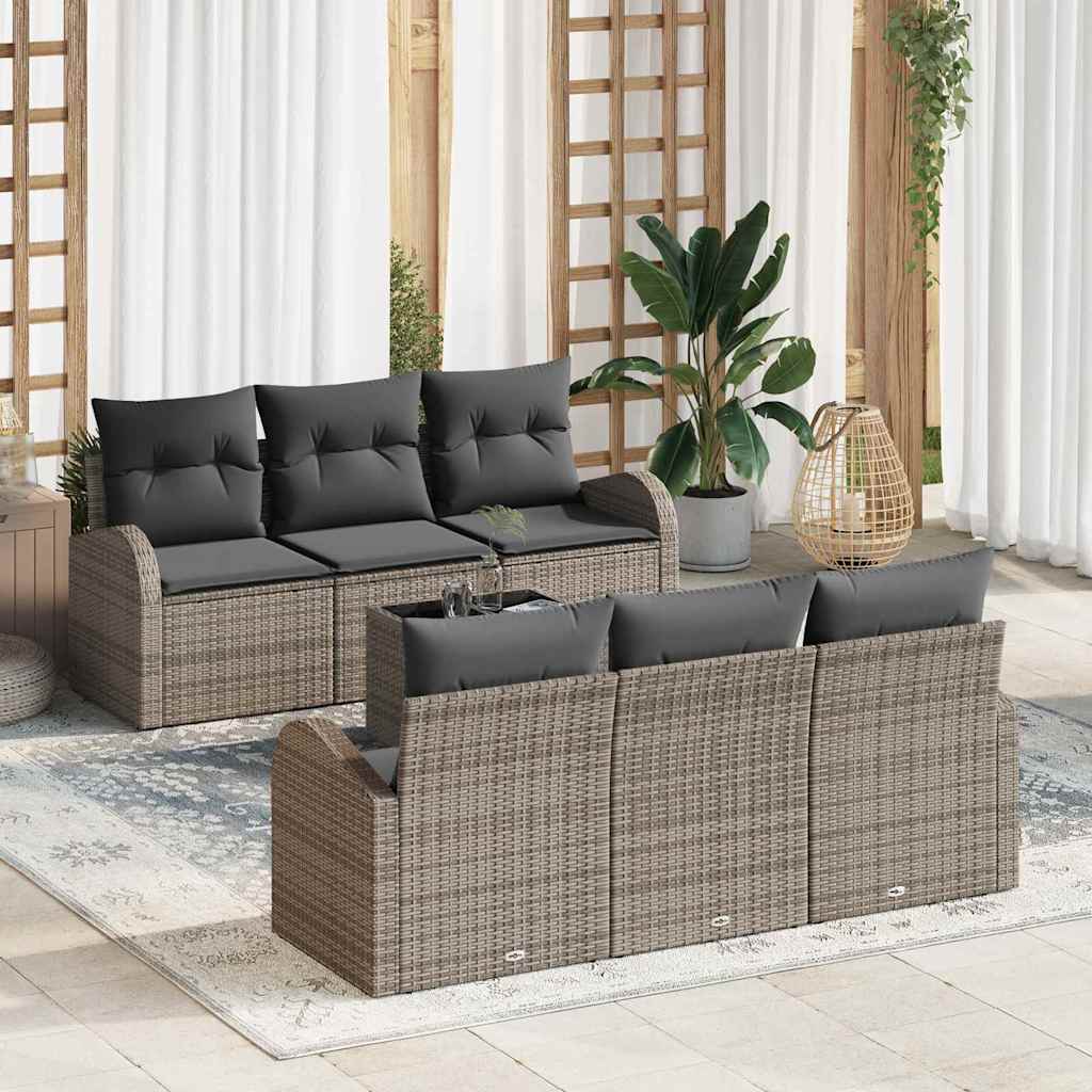 Set Divano da Giardino con cuscino 7 pcs Grigio polyrattan