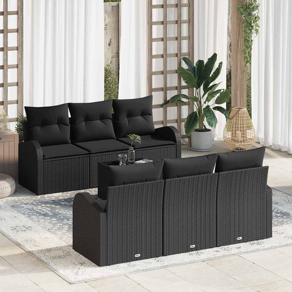 Set Divano da Giardino 7 pcs Nero Polyrattan, Acciaio e Vetro