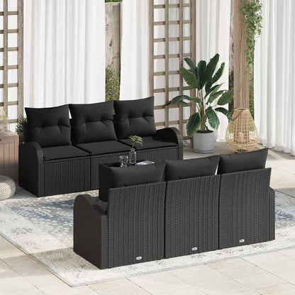 Set Divano da Giardino 7 pcs Nero Polyrattan, Acciaio e Vetro
