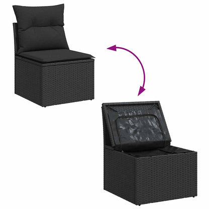 Set Divano da Giardino 7 pcs Nero Polyrattan, Acciaio e Vetro